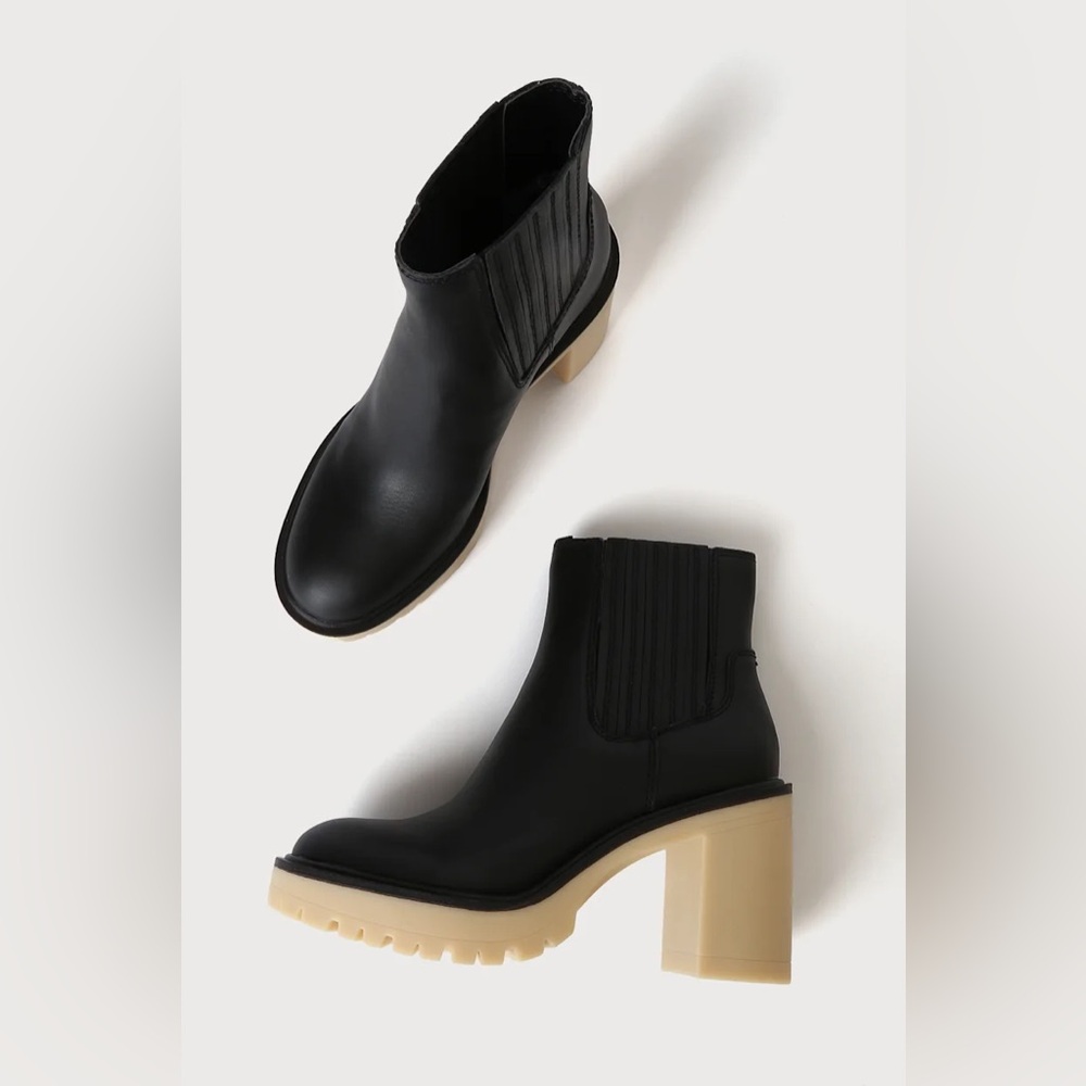 Dolce Vita Caster H2O Black Leather Platform Ankle Boots. Size: 6.5.